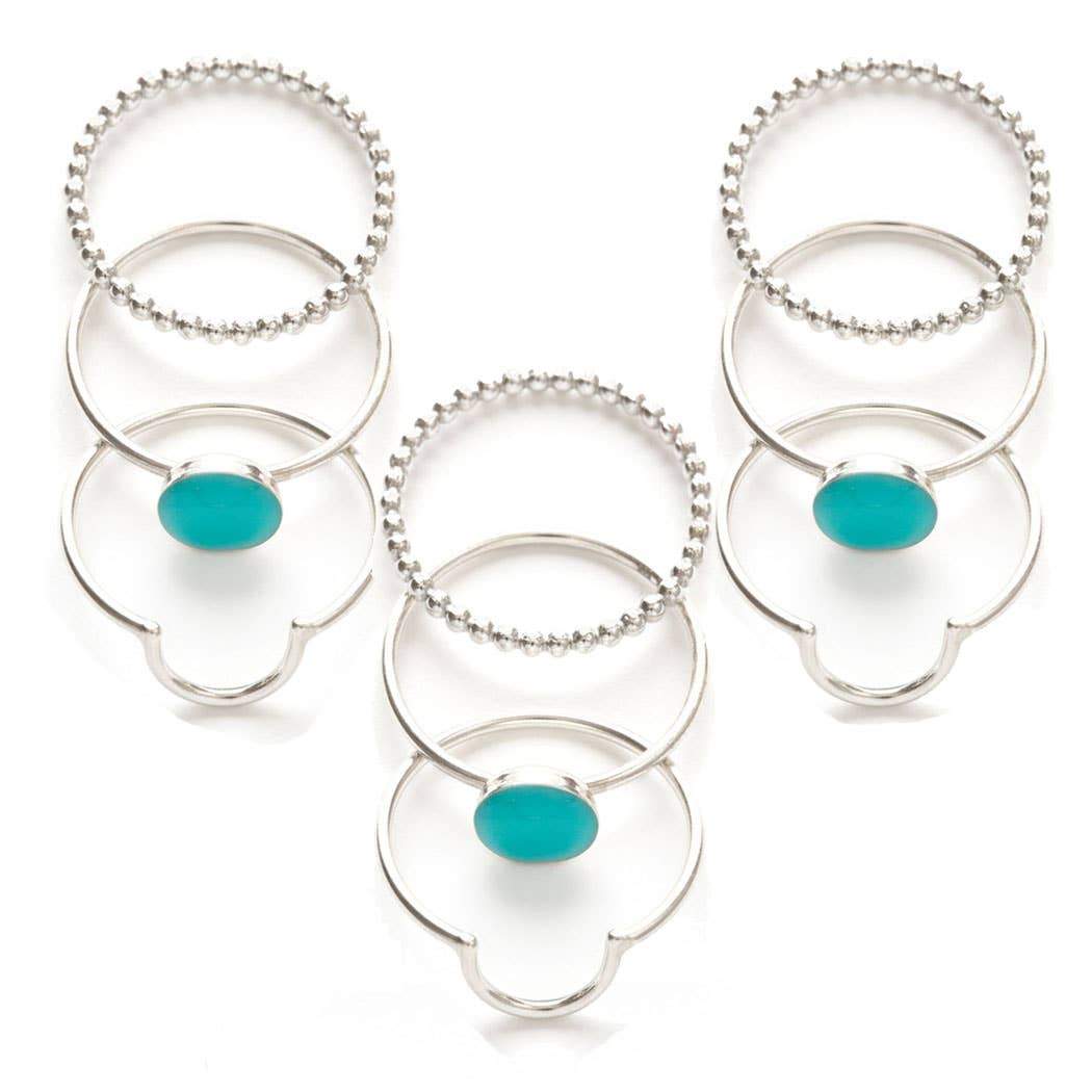 Full Moon Sterling Silver Ring Set- Turquoise ring Amano Studio 
