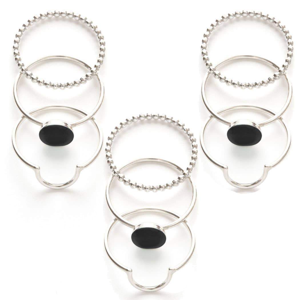 Full Moon Sterling Silver Ring Set- Black ring Amano Studio 