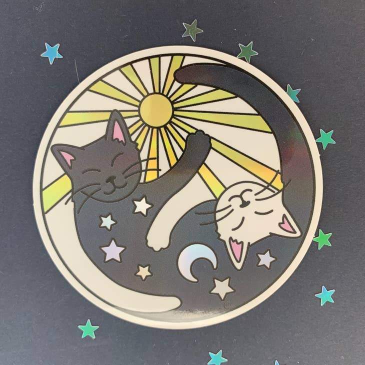 Yin Yang Sun & Moon Cats Sticker - Holographic Wildflower + Co. 