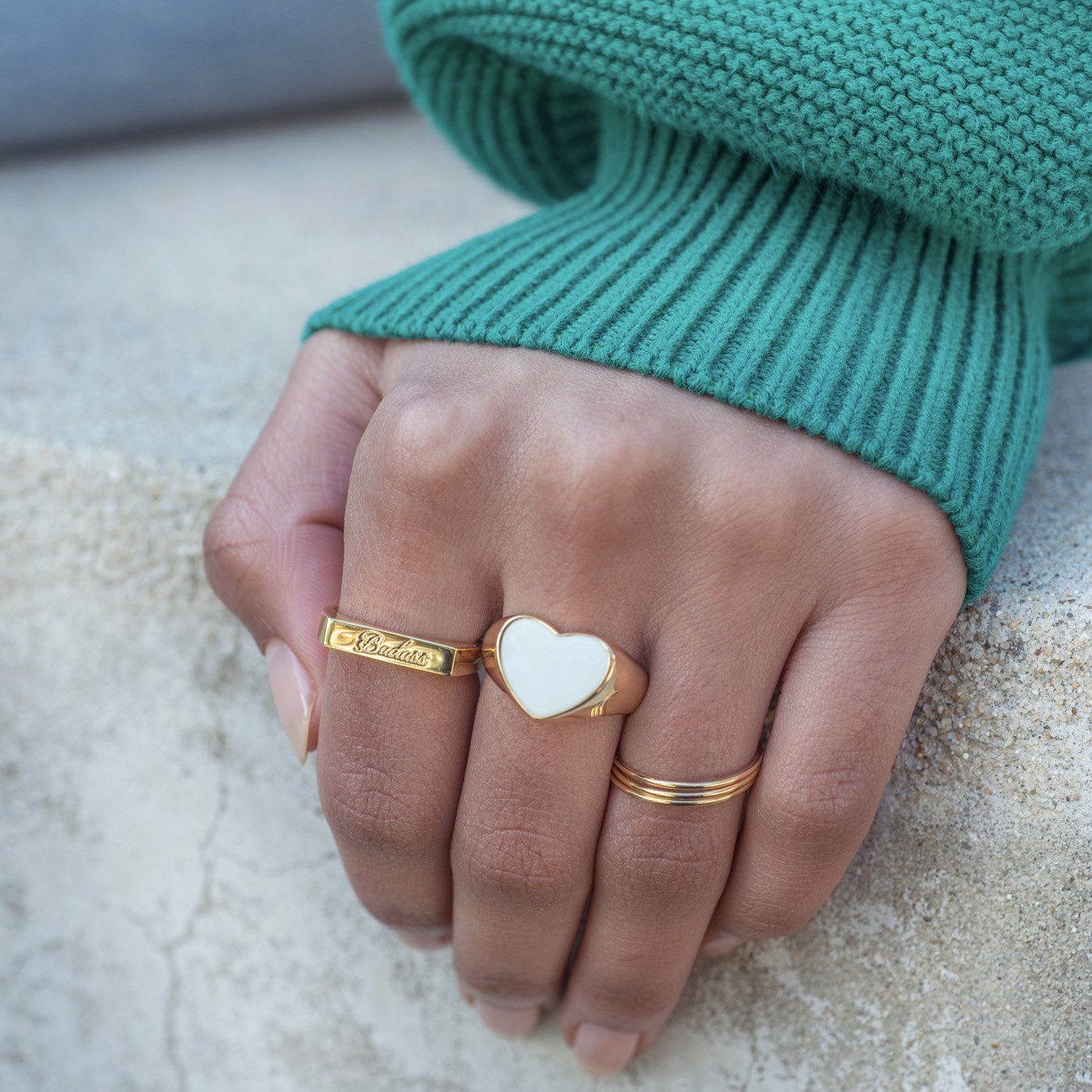 Badass Script Engraved Ring- 18K Gold on Sterling Silver ring Kris Nations 