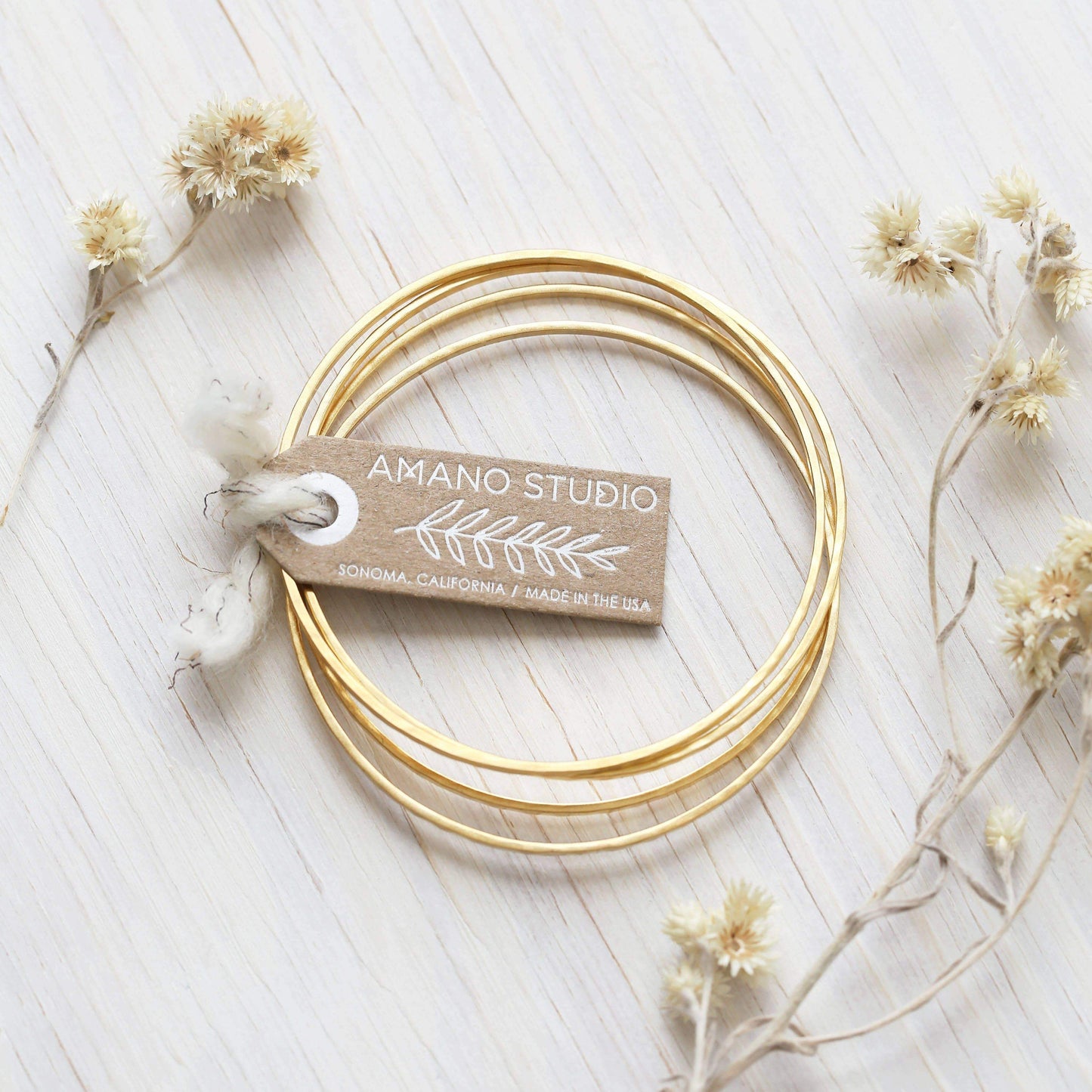 Hammered Gold Bangle Braclets Bracelets Amano Studio 