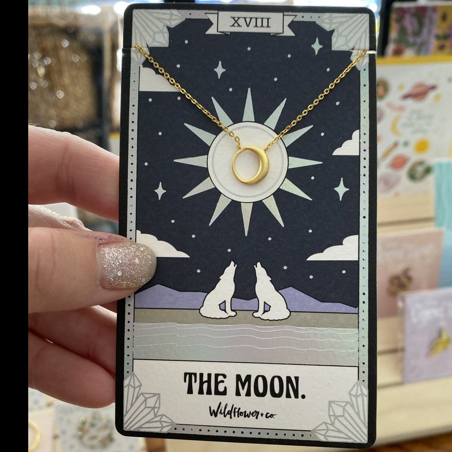 Tarot Card Necklace, The Moon - Gold Dipped Necklaces Wildflower + Co. 