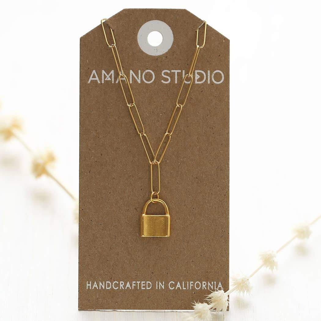 Padlock with Paperclip Chain Necklace Amano Studio 