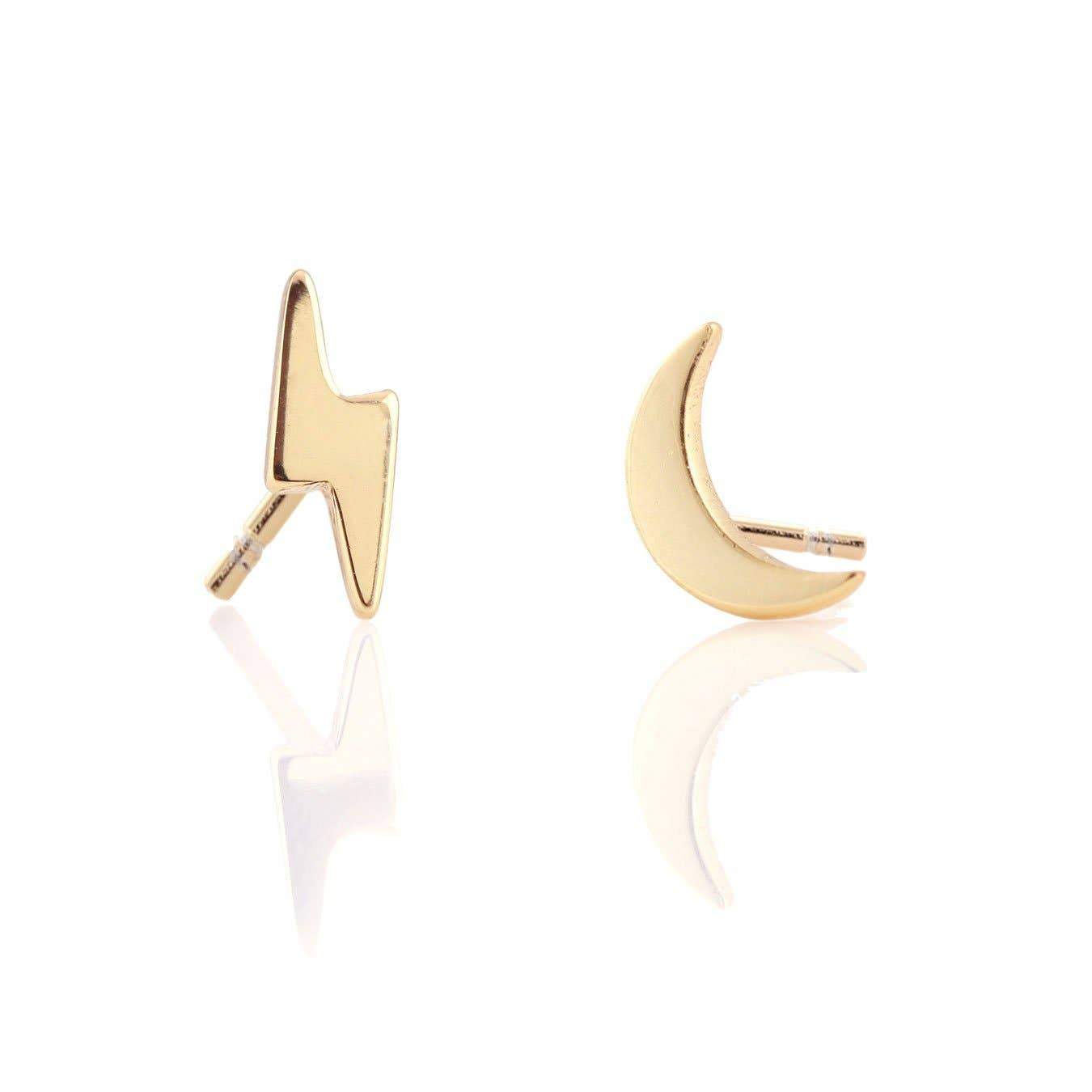 Moon & Lightening Stud Earrings Earrings Kris Nations Gold Vermeil 
