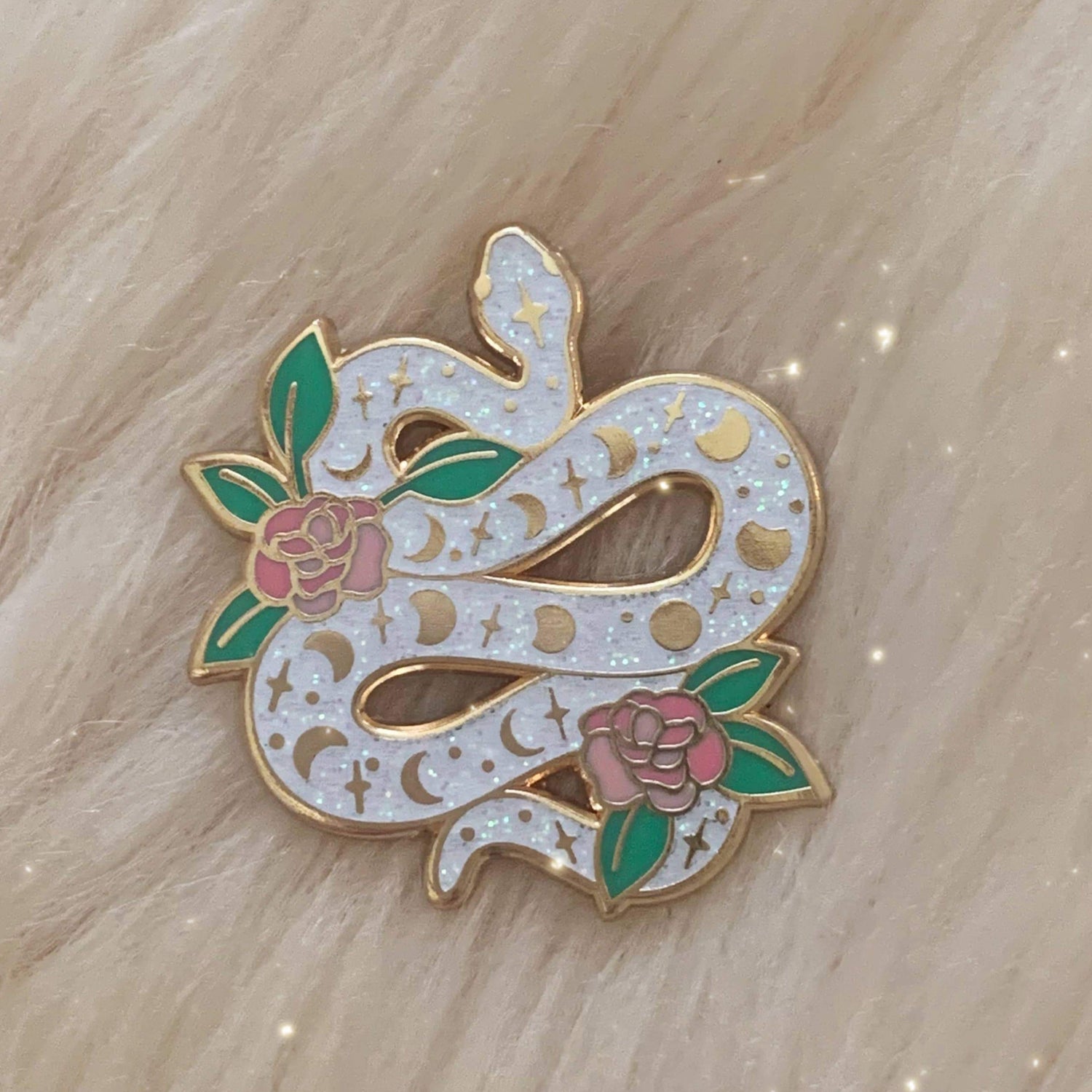 Serpent Enamel Pin, White Glitter Wildflower + Co. 